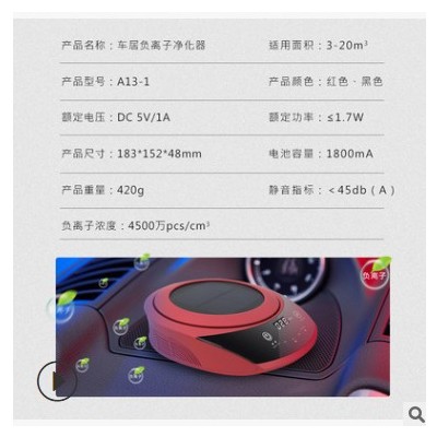 愛伡仕A13-1太陽能/USB智能負離子汽車車載家用空氣凈化器
