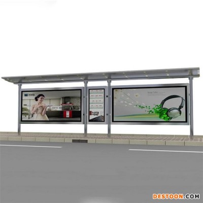 新境界廠家定制鄉鎮候車亭 不銹鋼公交站亭 仿古公交站臺太陽能滾動畫面廣告燈箱