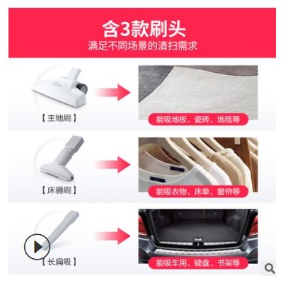 美的吸塵器家用小型大吸力手持式車用大功率除螨吸塵機官方SC861A