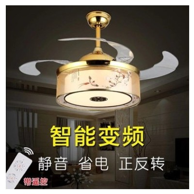 智能語音控制新中式隱形吊扇燈LED變頻風扇燈靜音帶電風扇的吊燈