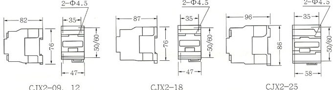 CJX2系列交流接觸器的外型及安裝尺寸1